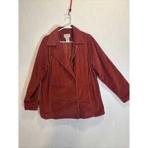 L.L.Bean Women’s Medium Corduroy Coat Ribbed Doubled Breasted Burnt Orange
